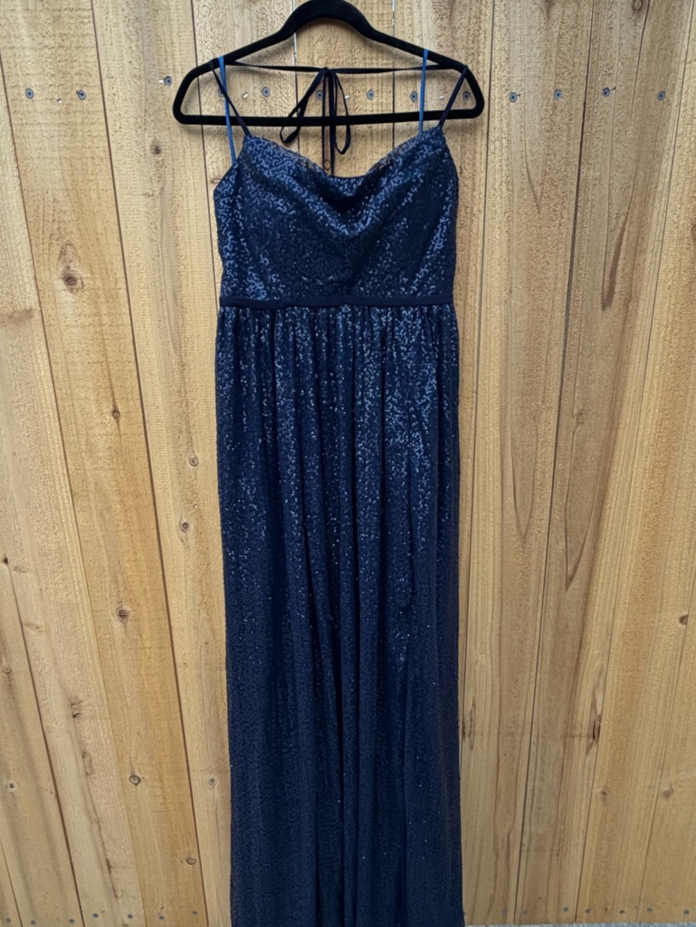 Morilee Madeline Gardner Navy Blue Sequin Spaghetti Strap Evening Gown
